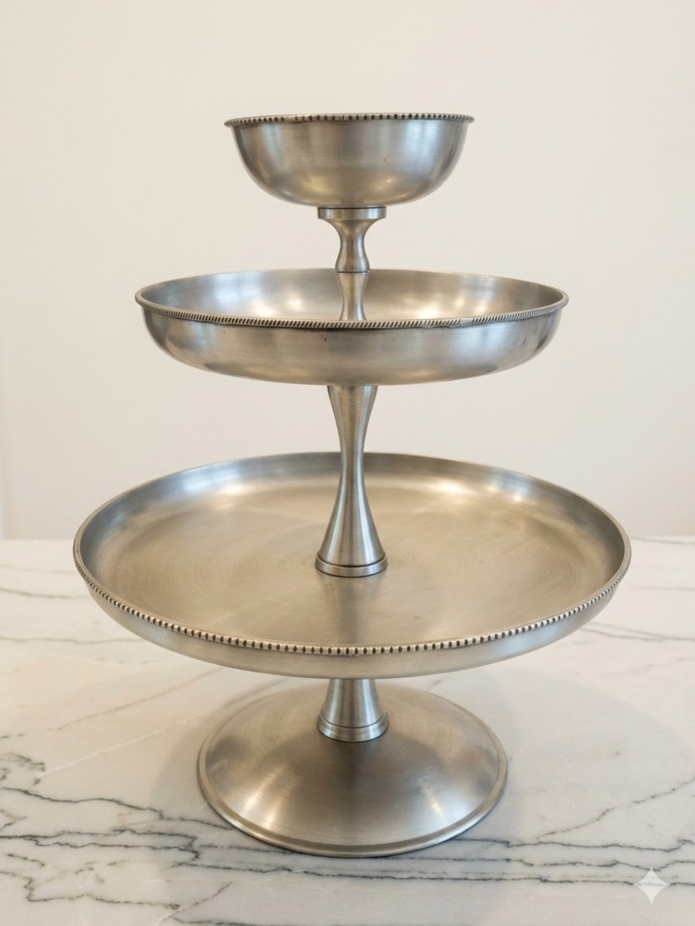 Pottery Barn Antique Silver Beaded Tiered Chip&Dip Stand/ Tiered Condiment